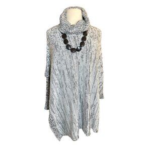 Black & White Turtleneck Poncho with Long Sleeves